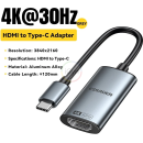 Adaptador Essager Usb Tipo C Hdmi 4k 30hz Cinza-escuro