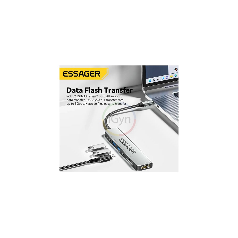 Hub Adaptador 7 Em 1 Essager Usb Tipo C 60w Hdmi 4k 30hz Cinza-escuro - Imagem 4