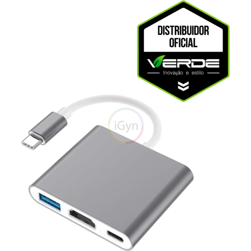 ADAPTADOR 3 EM 1 - TIPO C / HDMI / USB-A 3.0 - TYPE C - VERDE