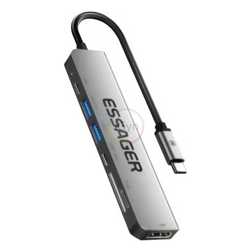 Hub Adaptador 7 Em 1 Essager Usb Tipo C 60w Hdmi 4k 30hz Cinza-escuro